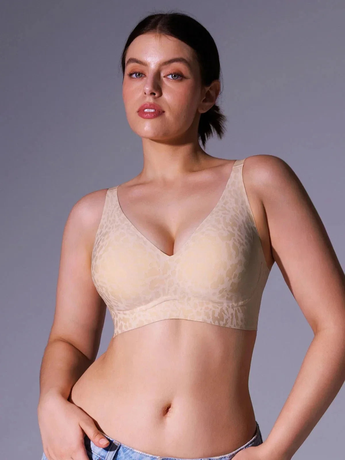 Seamless Wireless Jelly Leopard Contour Minimizer Support Bra