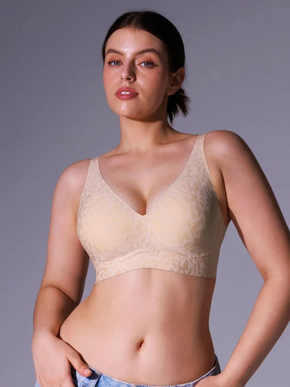 Seamless Wireless Jelly Leopard Contour Minimizer Support Bra