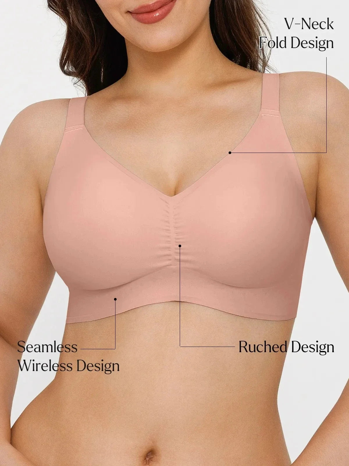Seamless Wireless Ruched Comfort Minimizer Bra
