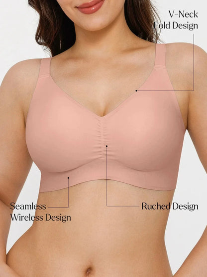 Seamless Wireless Ruched Comfort Minimizer Bra
