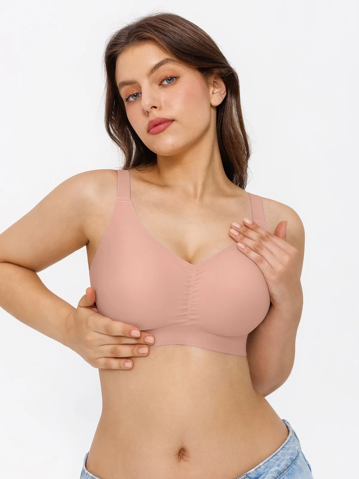 Seamless Wireless Ruched Comfort Minimizer Bra