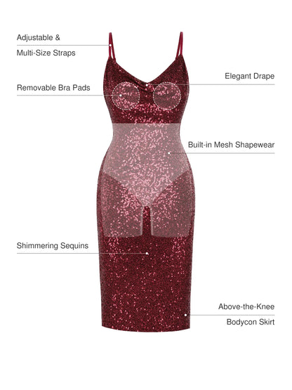 Sequin Cowl Neck Sculpting Mini Dress