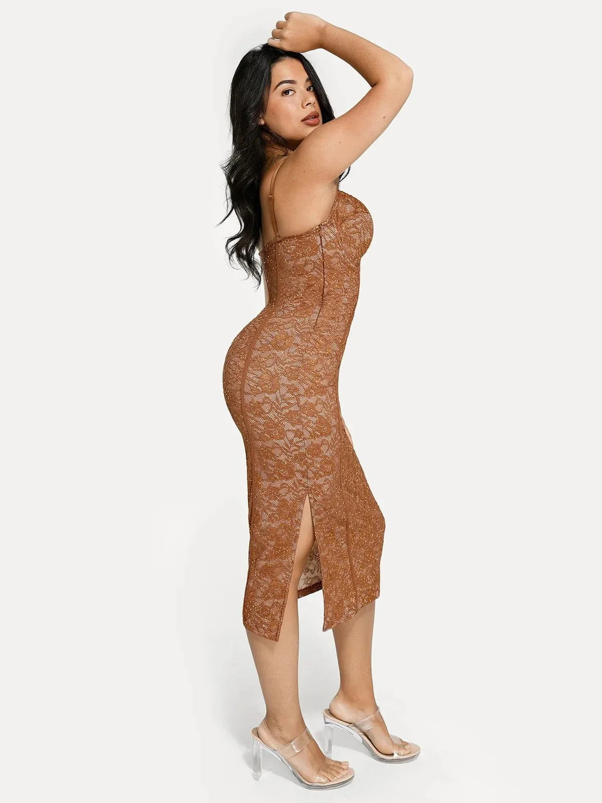 Shapewear All-Lace Side Slit Hourglass Corset Midi Dress