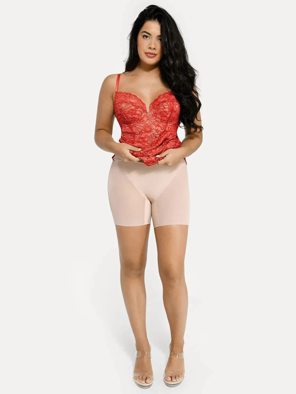 Shapewear All-Lace Side Slit Hourglass Corset Midi Dress