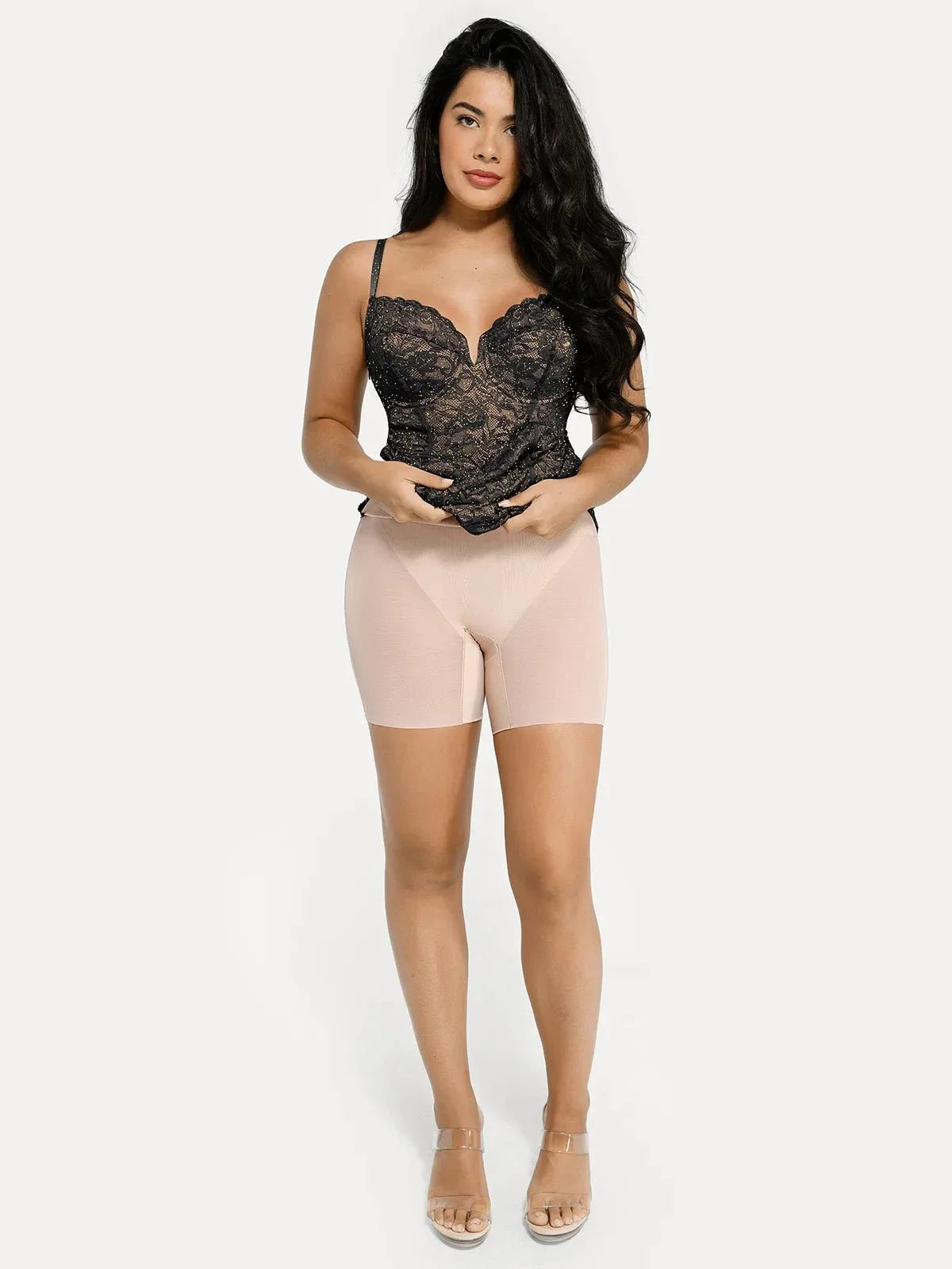 Shapewear All-Lace Side Slit Hourglass Corset Midi Dress
