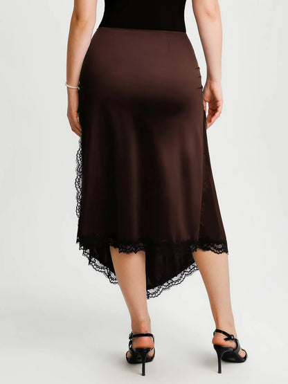 Shapewear Asymmetric Ruched Lace Midi Skirt