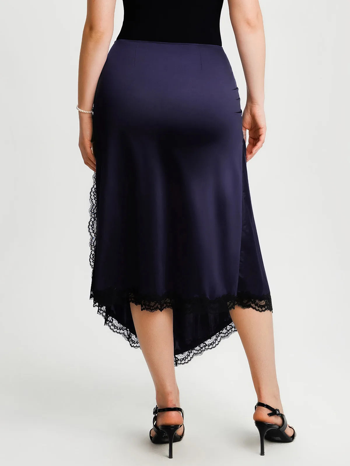 Shapewear Asymmetric Ruched Lace Midi Skirt