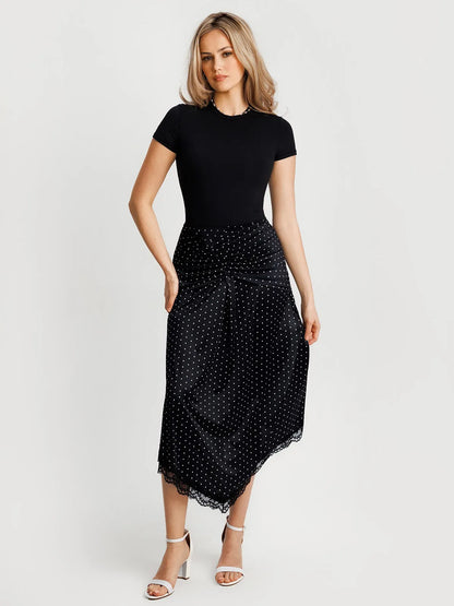 Shapewear Asymmetric Ruched Lace Midi Skirt