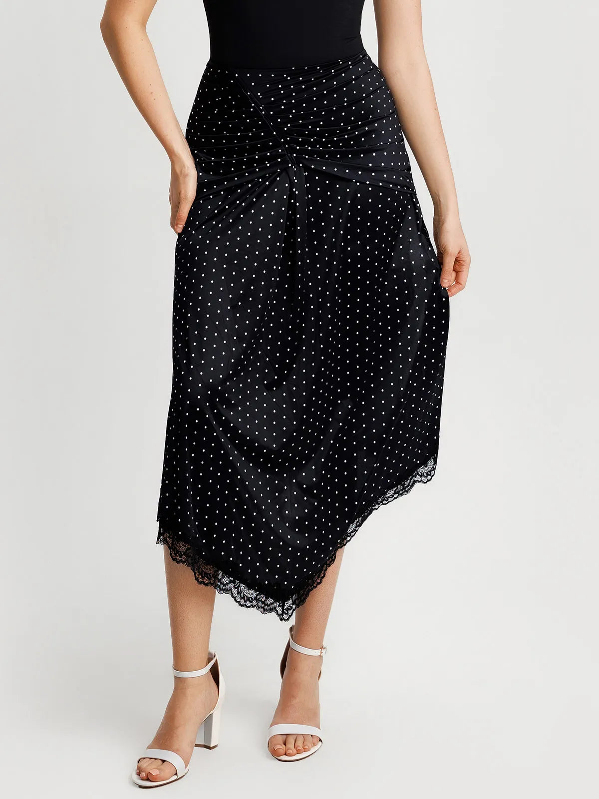 Shapewear Asymmetric Ruched Lace Midi Skirt
