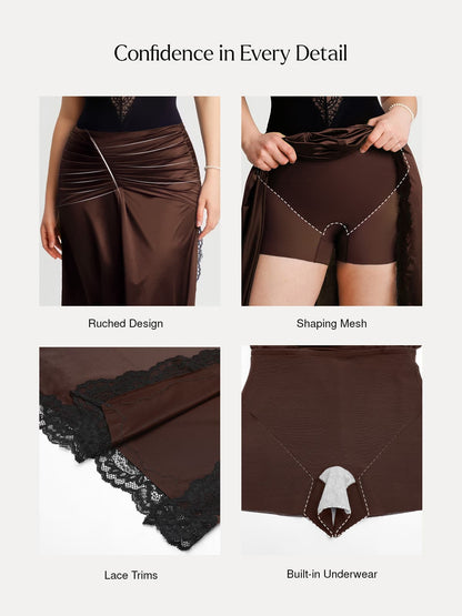 Shapewear Asymmetric Ruched Lace Midi Skirt