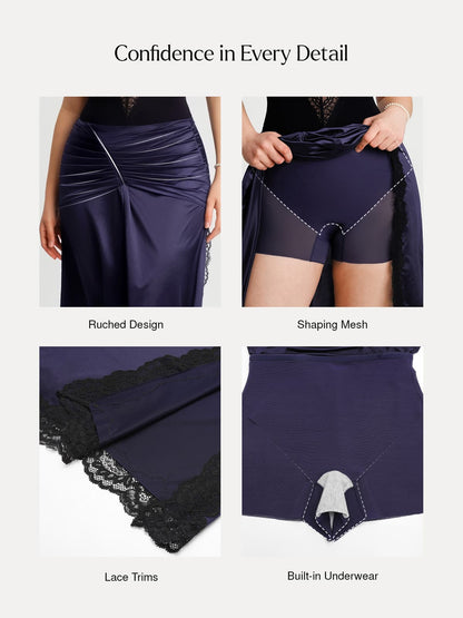 Shapewear Asymmetric Ruched Lace Midi Skirt