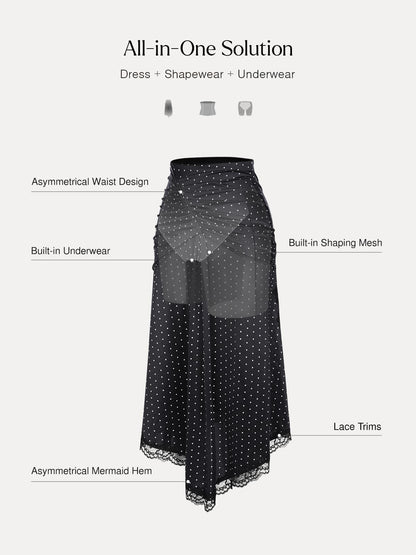 Shapewear Asymmetric Ruched Lace Midi Skirt