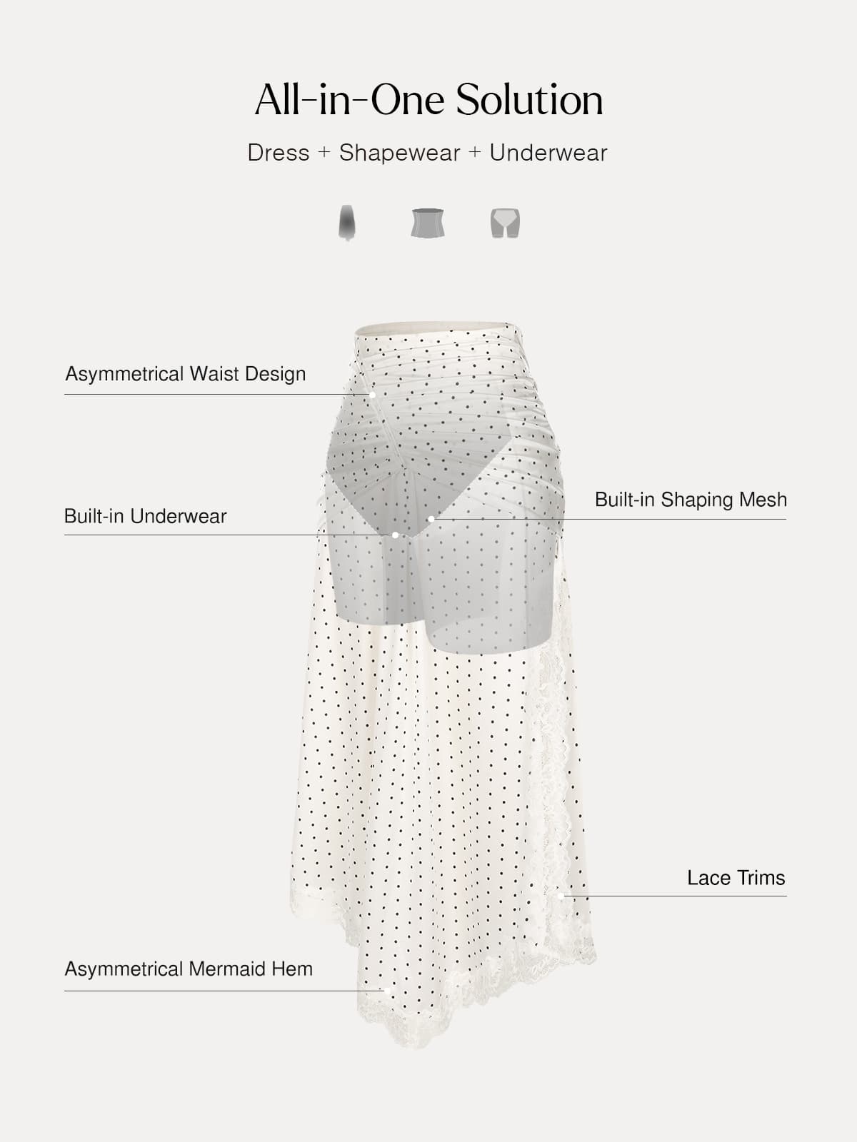 Shapewear Asymmetric Ruched Lace Midi Skirt
