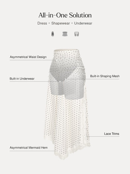 Shapewear Asymmetric Ruched Lace Midi Skirt
