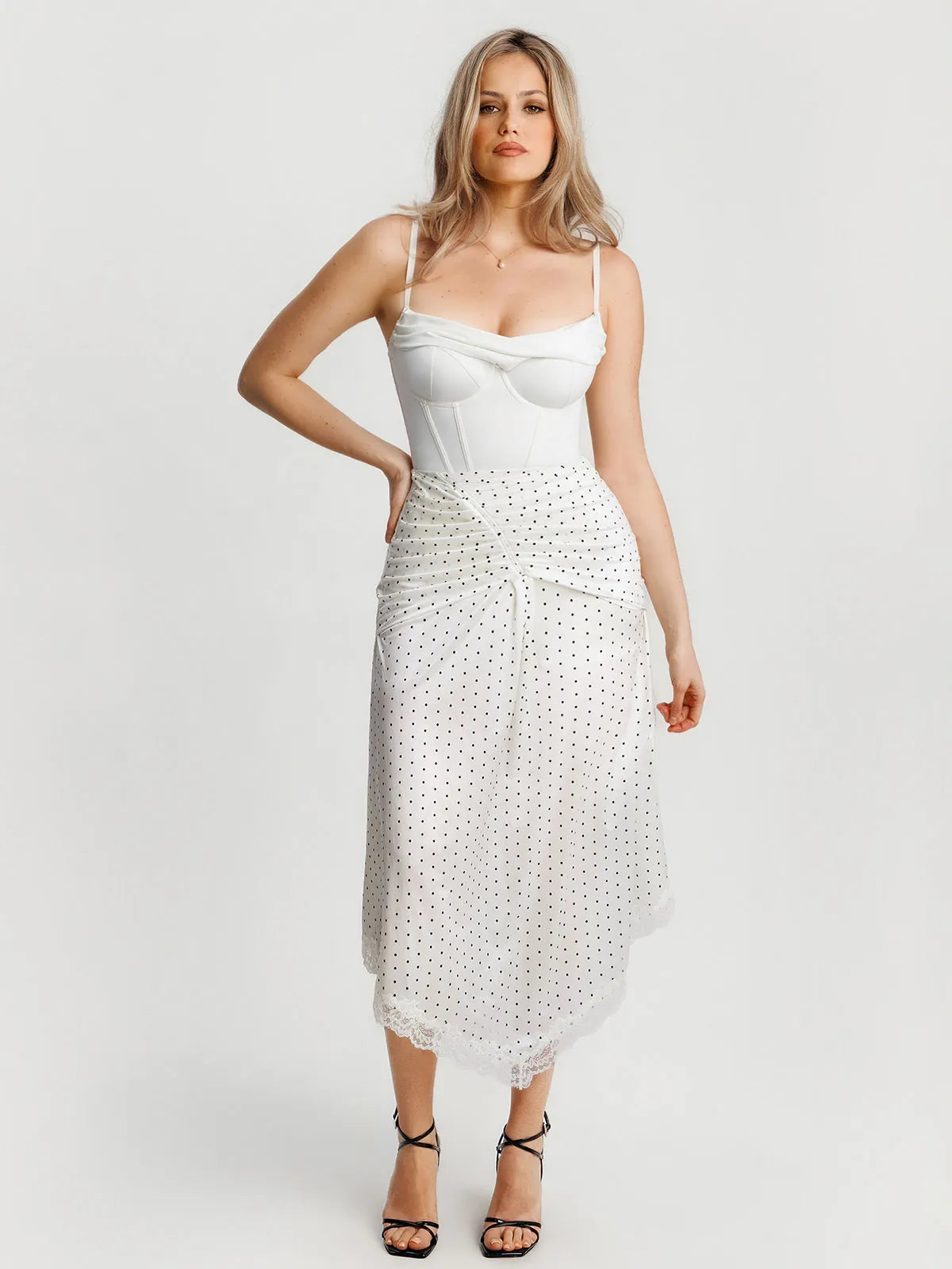 Shapewear Asymmetric Ruched Lace Midi Skirt