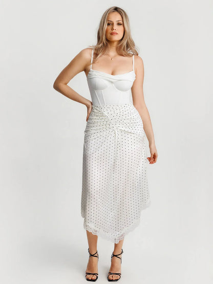 Shapewear Asymmetric Ruched Lace Midi Skirt
