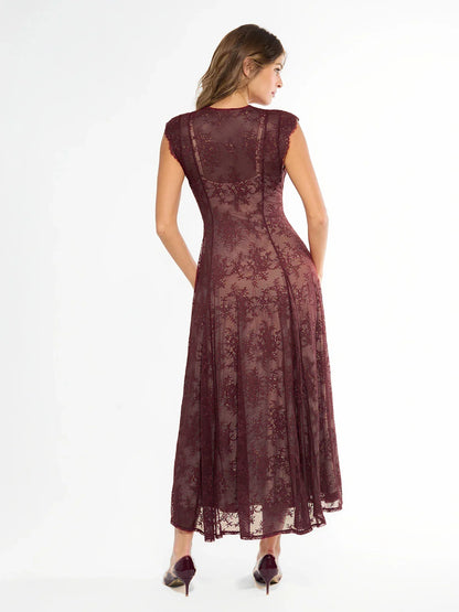 Shapewear Boho Floral Lace Front Slit Maxi Dress