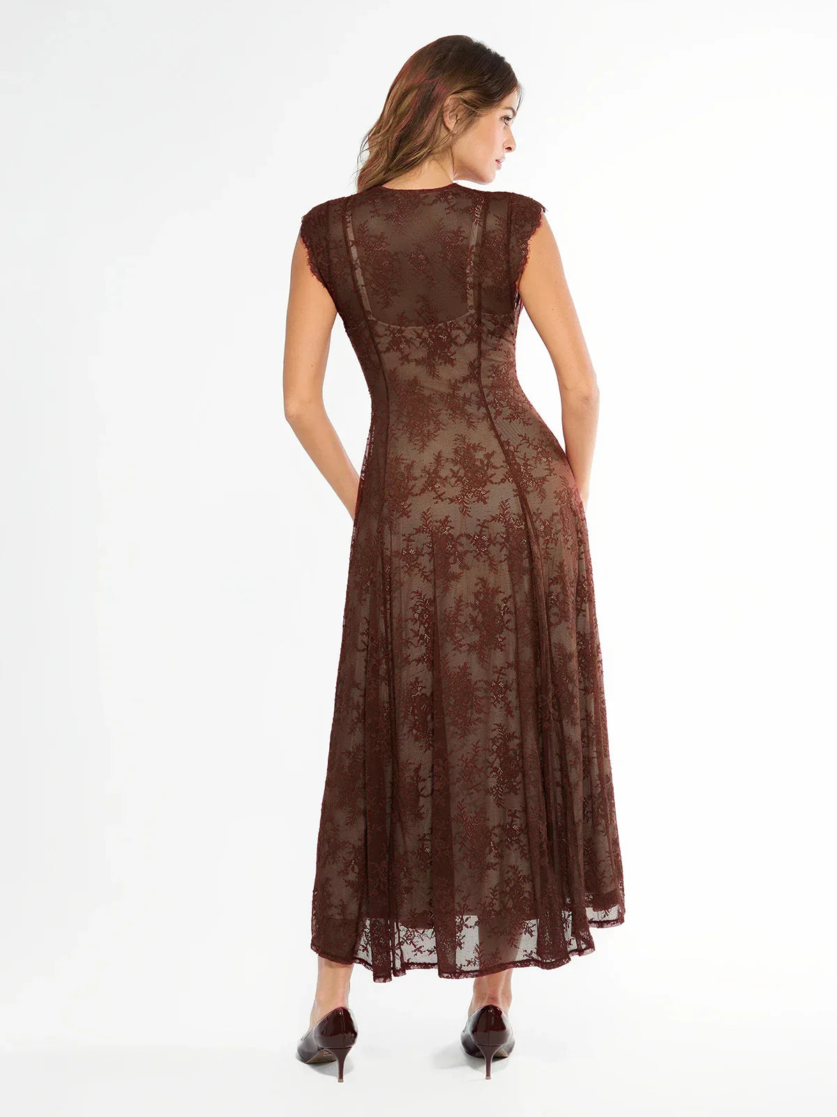 Shapewear Boho Floral Lace Front Slit Maxi Dress