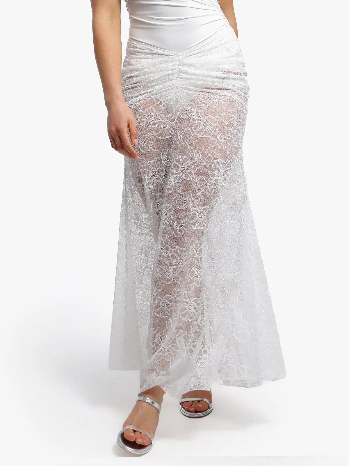 Shapewear Cap Sleeve Bodysuit Lace Fishtail Coverup Skirt Set