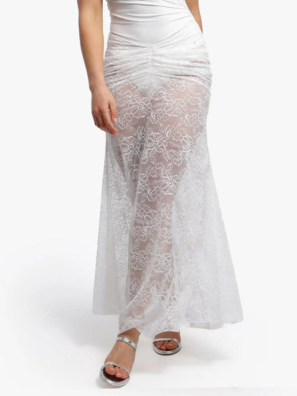 Shapewear Cap Sleeve Bodysuit Lace Fishtail Coverup Skirt Set