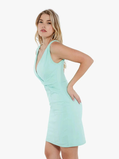 Shapewear Deep V-Neck Bias Twist Sculpting Mini Dress