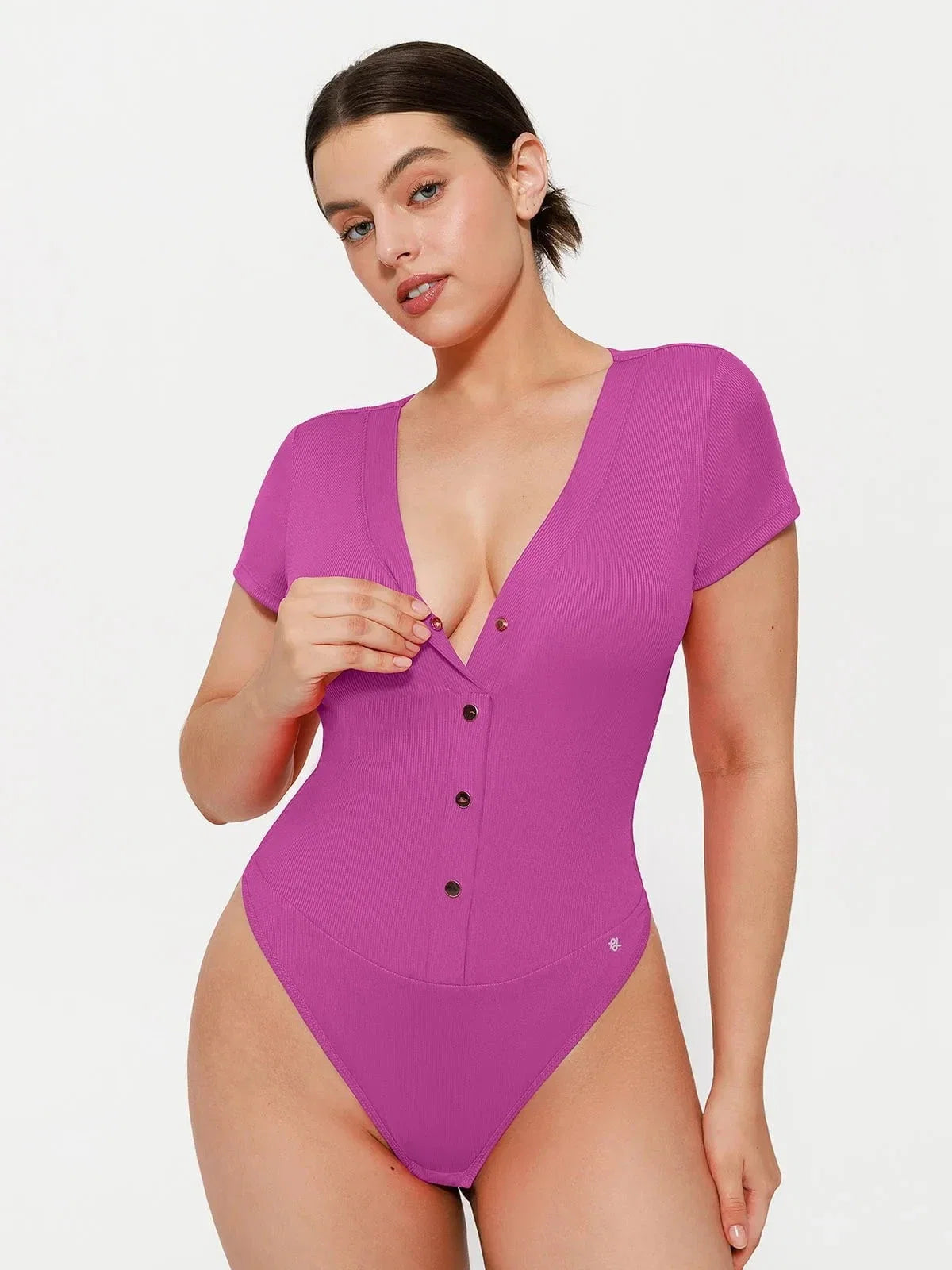 Shapewear Deep V-Neck Button Front Sculpting Bodysuit