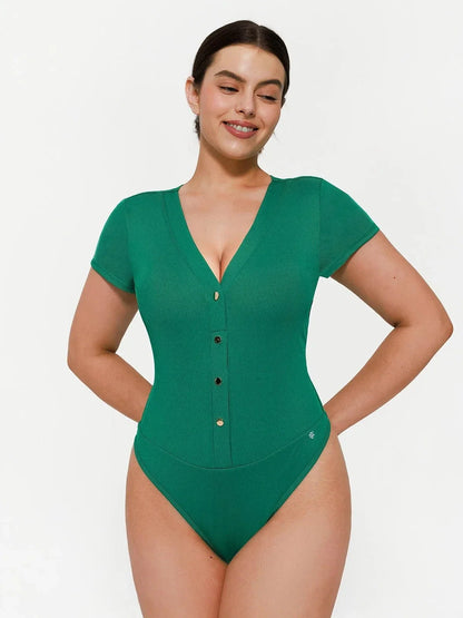 Shapewear Deep V-Neck Button Front Sculpting Bodysuit