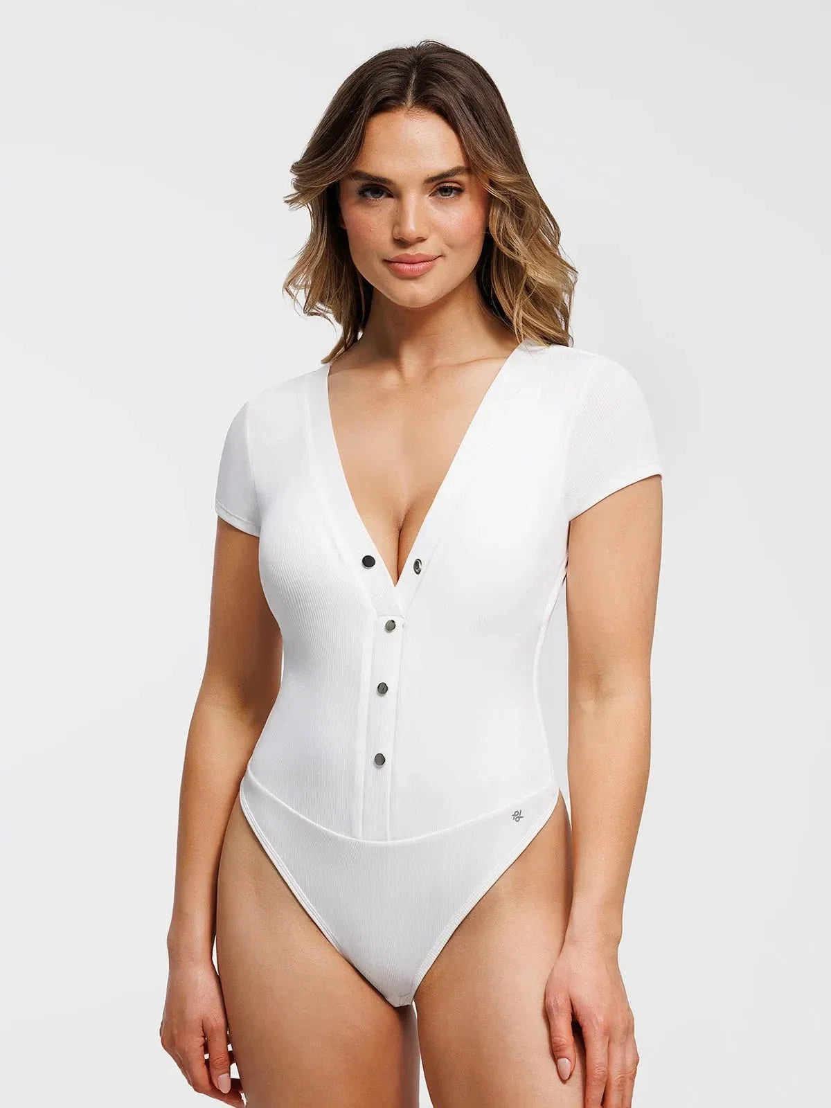 Shapewear Deep V-Neck Button Front Sculpting Bodysuit