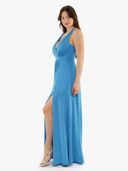 Shapewear Deep V-Neck Front Slit Goddess Maxi Dress