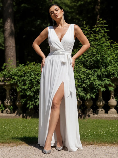 Shapewear Deep V-Neck Front Slit Goddess Maxi Dress