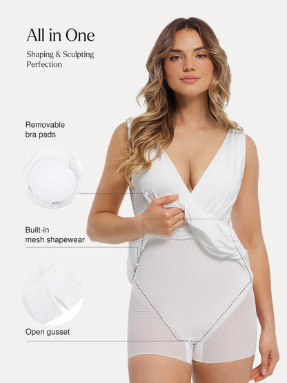 Shapewear Deep V-Neck Front Slit Goddess Maxi Dress
