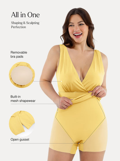 Shapewear Deep V-Neck Front Slit Goddess Maxi Dress