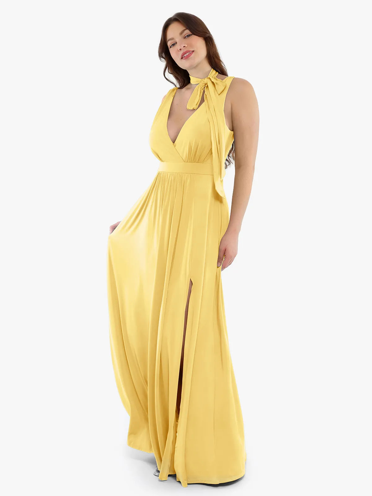 Shapewear Deep V-Neck Front Slit Goddess Maxi Dress