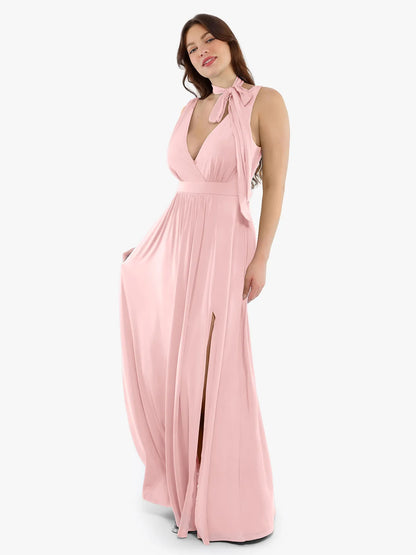 Shapewear Deep V-Neck Front Slit Goddess Maxi Dress