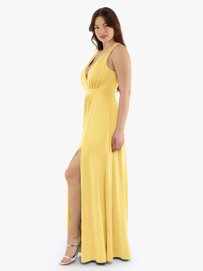 Shapewear Deep V-Neck Front Slit Goddess Maxi Dress