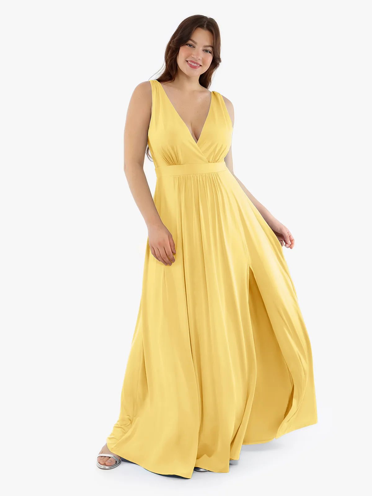 Shapewear Deep V-Neck Front Slit Goddess Maxi Dress