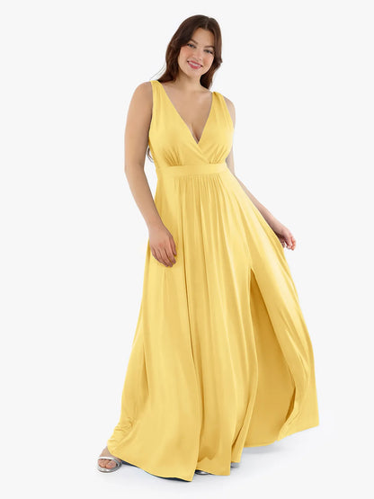 Shapewear Deep V-Neck Front Slit Goddess Maxi Dress