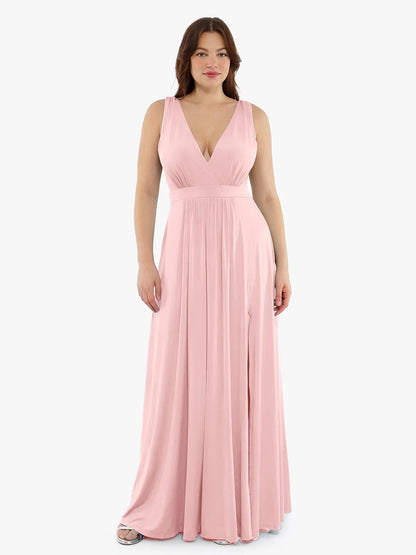 Shapewear Deep V-Neck Front Slit Goddess Maxi Dress