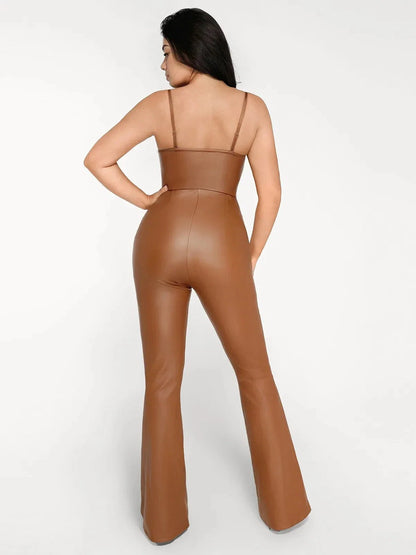 Shapewear Faux Leather Corset Bodice Slimming Jumpsuit