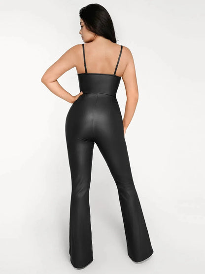 Shapewear Faux Leather Corset Bodice Slimming Jumpsuit
