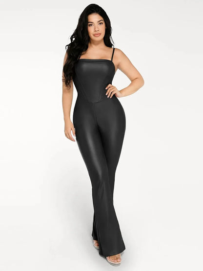 Shapewear Faux Leather Corset Bodice Slimming Jumpsuit