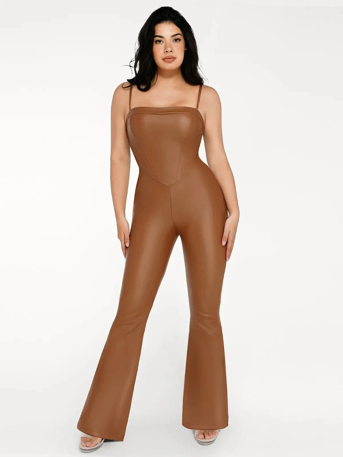 Shapewear Faux Leather Corset Bodice Slimming Jumpsuit
