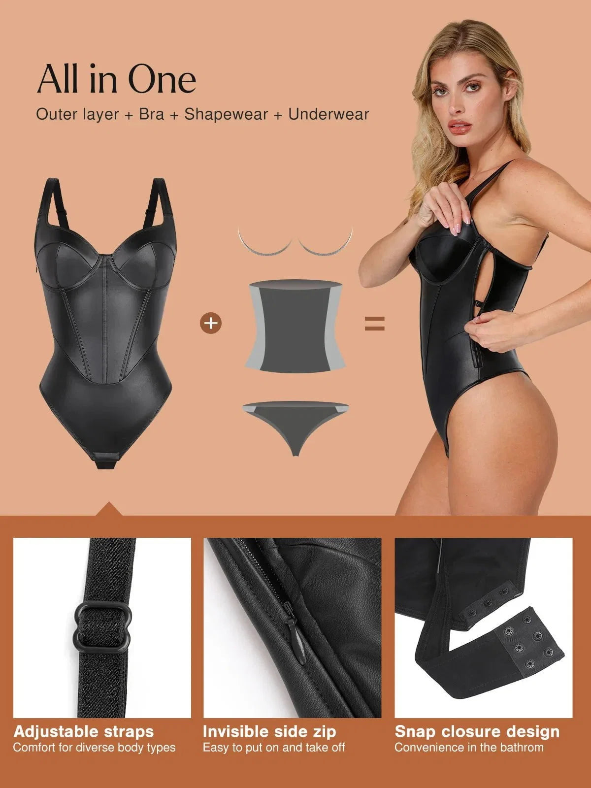 Sexy Faux Leather Corset Tank Bodysuit