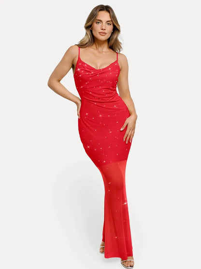 Shapewear Heat-Set Crystal Mesh Slimming Maxi Slip Dress