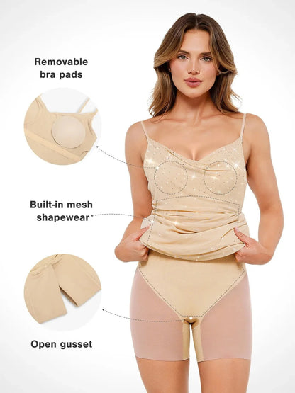 Shapewear Heat-Set Crystal Mesh Slimming Maxi Slip Dress For Insiders