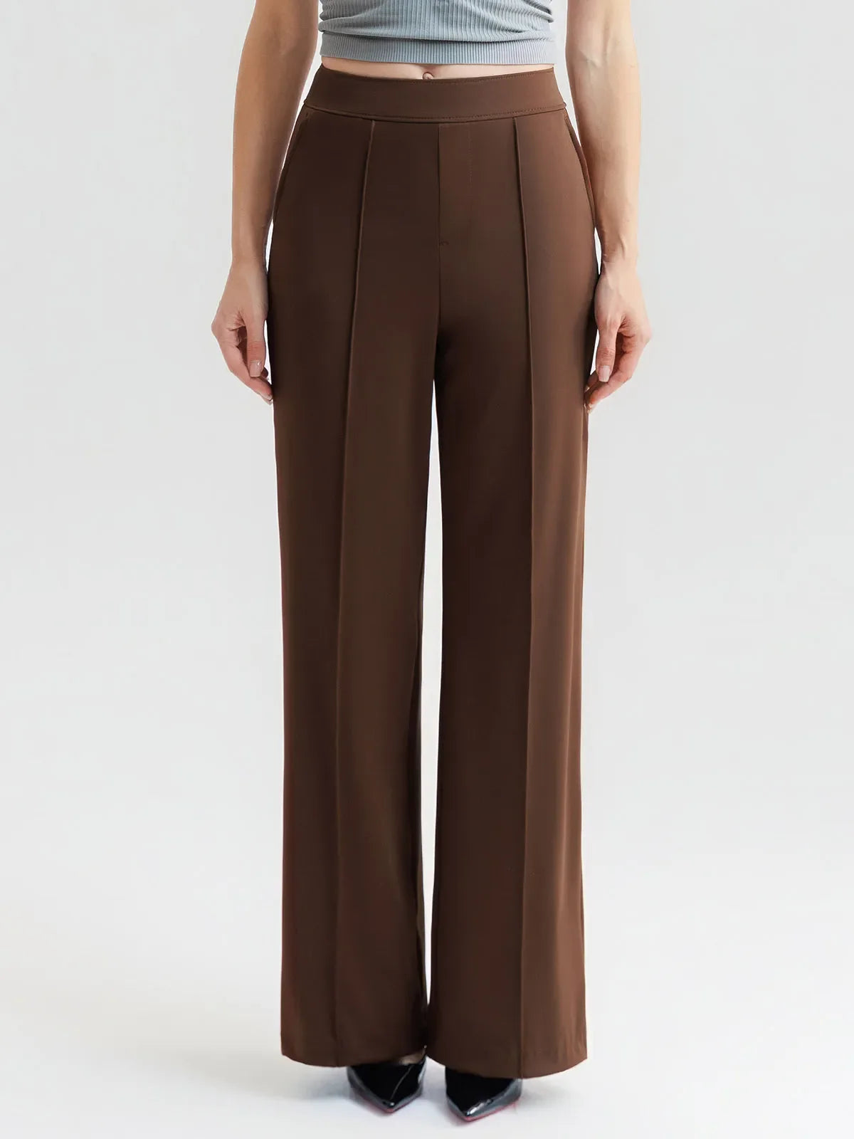 Shapewear Stretch Knit High-Waisted Tummy Control Wide Leg Trousers