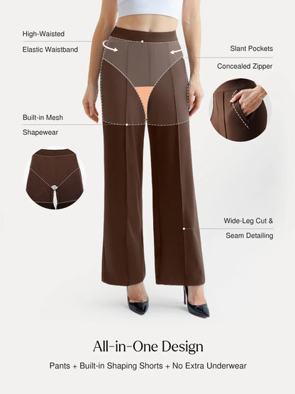 Shapewear Stretch Knit High-Waisted Tummy Control Wide Leg Trousers