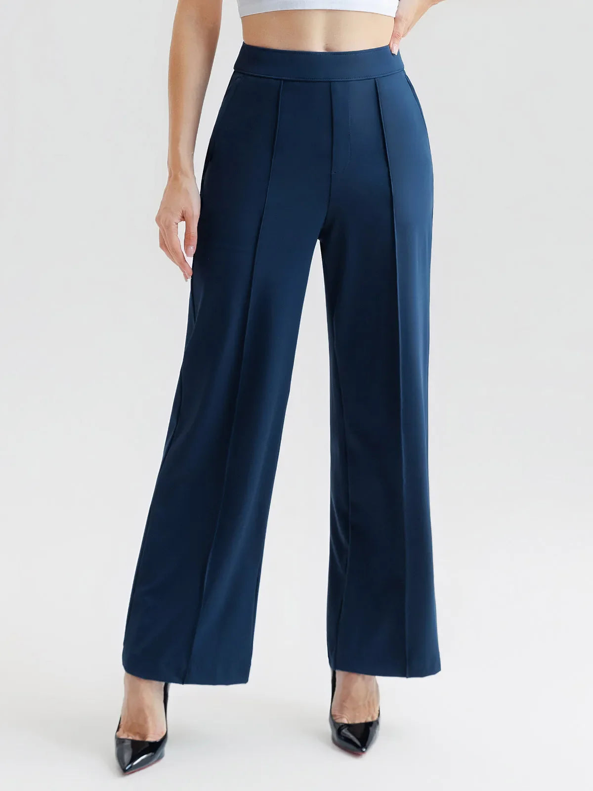 Shapewear Stretch Knit High-Waisted Tummy Control Wide Leg Trousers