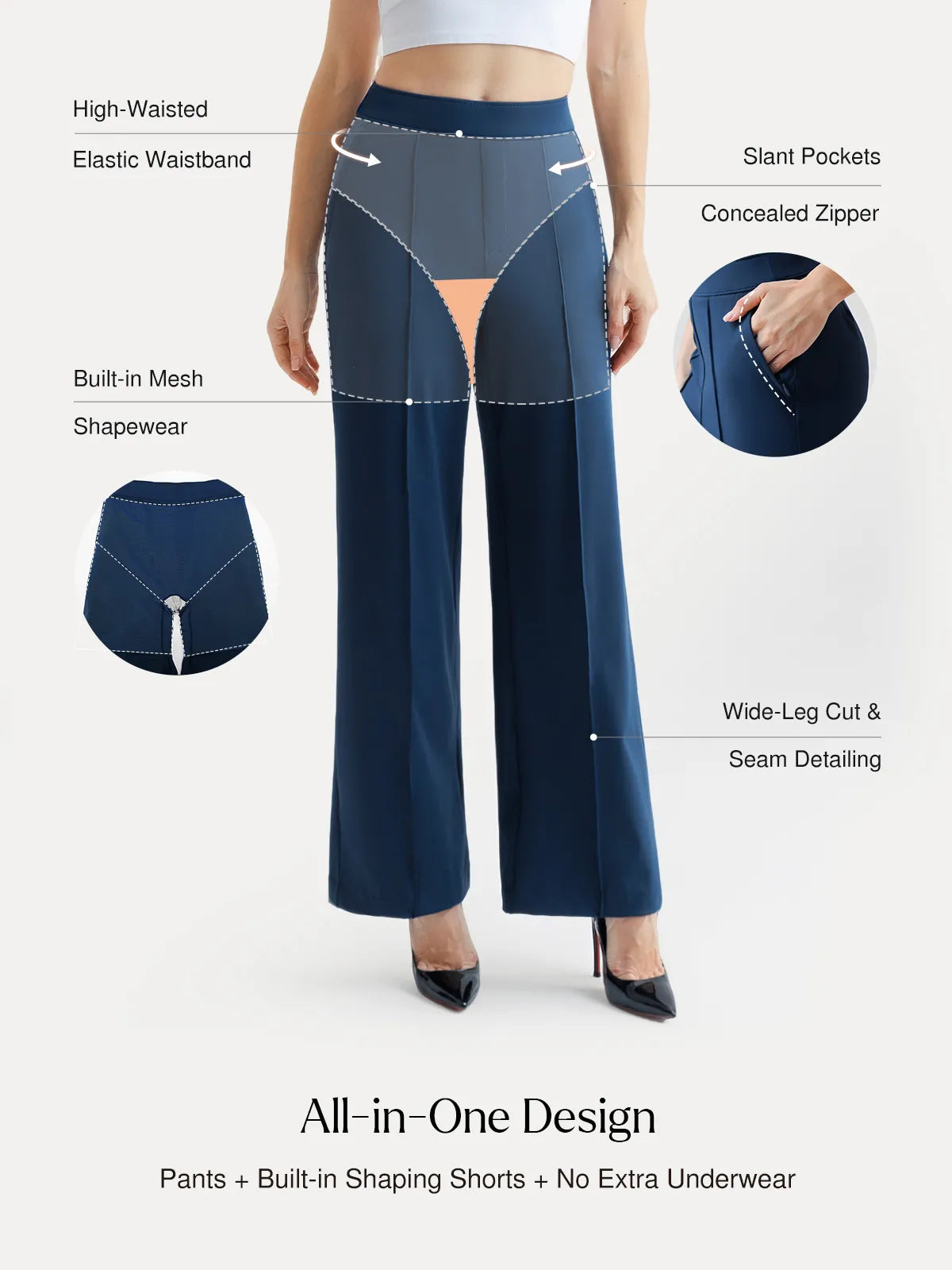 Shapewear Stretch Knit High-Waisted Tummy Control Wide Leg Trousers