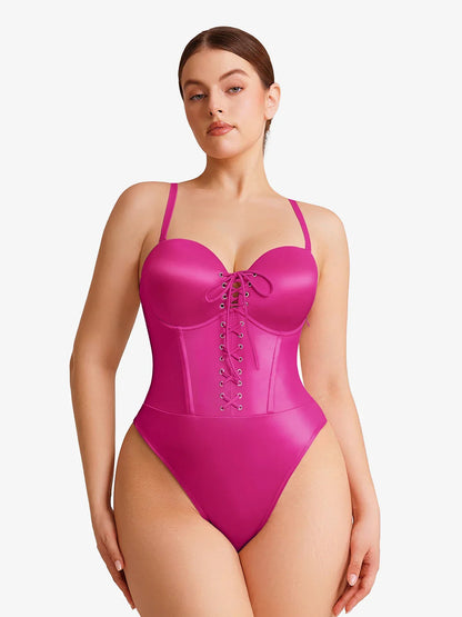 Shapewear Lace-Up Corset Bodysuit with Removable Straps